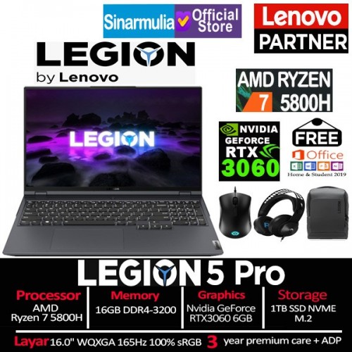 LENOVO Legion 5 Pro Ryzen 7 5800H RTX3060 1TB SSD 16GB 16" WQXGA W10