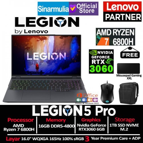 LENOVO Legion 5 Pro Ryzen 7 6800H RTX3060 1TB SSD 16GB 16" WQXGA Windows111