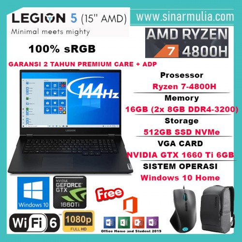 Lenovo Legion 5 Ryzen 7 4800H GTX1660Ti 6GB 512GB SSD 16GB WIN10+OHS1
