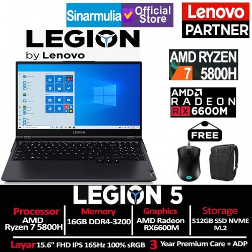Lenovo Legion 5 Ryzen 7 5800H Radeon RX6600M 512GB SSD 16GB Windows 11 + OHS