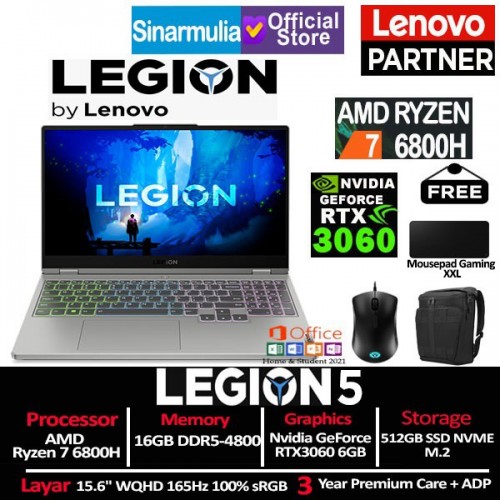 Lenovo Legion 5 Ryzen 7 6800H RTX3060 512GB SSD 16GB Windows11 + OHS1