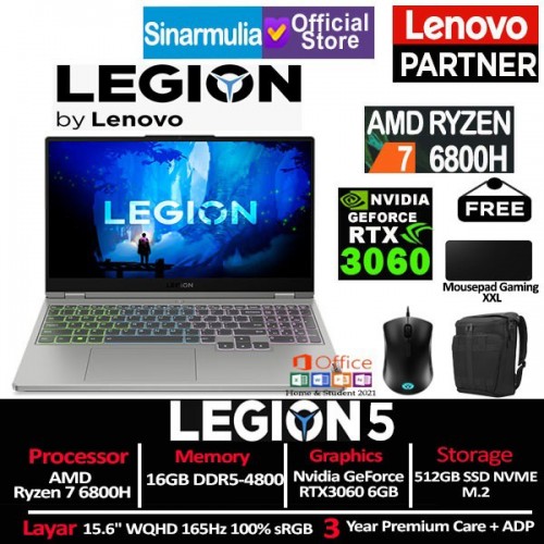 Lenovo Legion 5 Ryzen 7 6800H RTX3060 512GB SSD 16GB Windows11 + OHS