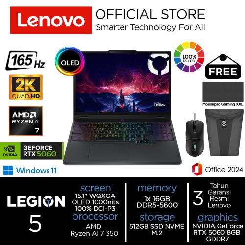 Lenovo Legion 5 Ryzen AI 7 350 RTX5060 512GB SSD 16GB WQXGA OLED 100%sRGB 165Hz Win11+OHS