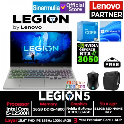 Lenovo Legion 5i i5-12500H RTX3050 512GB SSD 16GB 165Hz 100% sRGB Windows11 + OHS