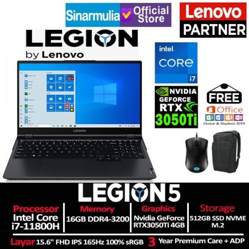 Lenovo Legion 5i i7-11800H RTX3050Ti 512GB SSD 16GB 165Hz 100% sRGB Windows11 + OHS