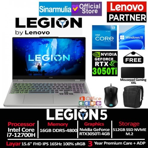 Lenovo Legion 5i i7-12700H RTX3050Ti 512GB SSD 16GB 165Hz 100% sRGB Windows11 + OHS