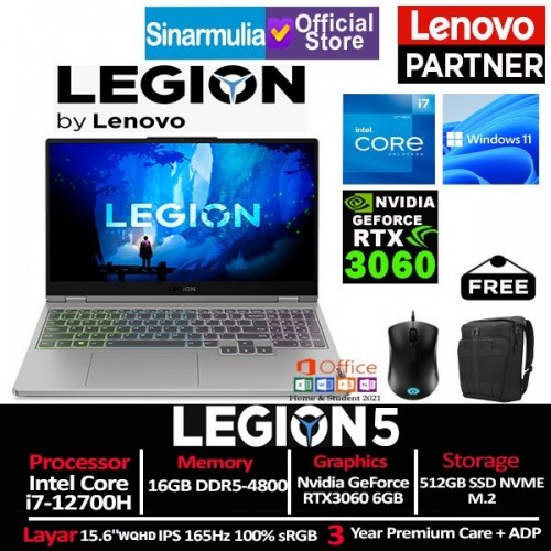 Lenovo Legion 5i i7-12700H RTX3060 512GB SSD 16GB 165Hz 100% sRGB Windows11 + OHS
