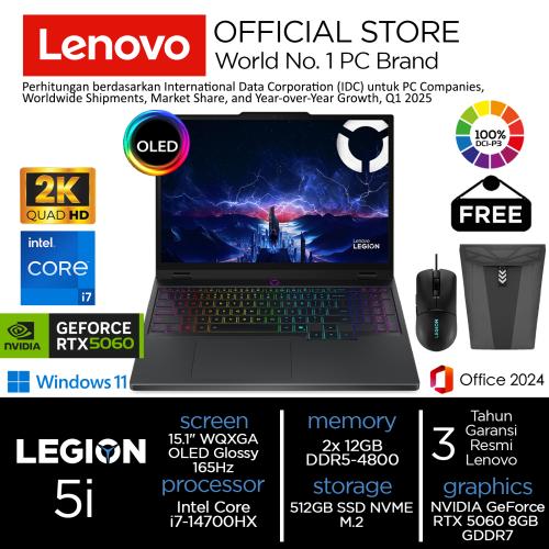 Lenovo Legion 5i i7-14700HX RTX5060 512GB SSD 24GB WQXGA OLED 100%sRGB 165Hz Win11+OHS