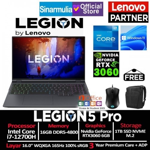 Lenovo Legion 5i Pro i7-12700H RTX3060 1TB SSD 16GB 165Hz Windows11 + OHS1