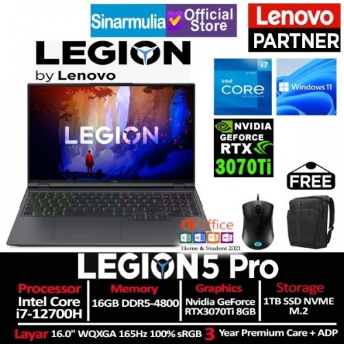 Lenovo Legion 5i Pro i7-12700H RTX3070Ti 1TB SSD 16GB 165Hz Windows 11 + OHS1