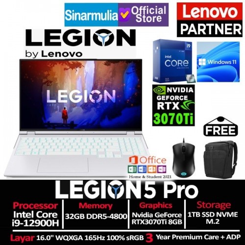Lenovo Legion 5i Pro i9-12900H RTX3070Ti 1TB SSD 32GB 165Hz Windows11 + OHS3