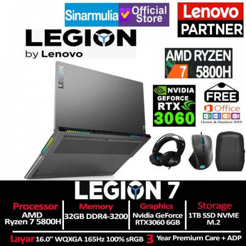 Lenovo Legion 7 Ryzen 7 5800H RTX3060 1TB SSD 32GB 165Hz 100% sRGB W101