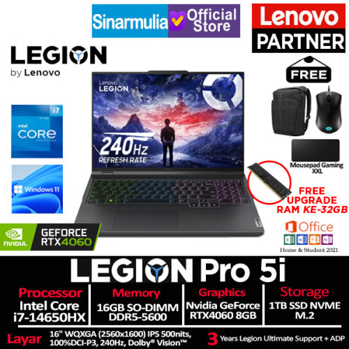 Lenovo Legion Pro 5i i7-14650HX RTX4060 1TB SSD 16GB IPS 240Hz Win11
