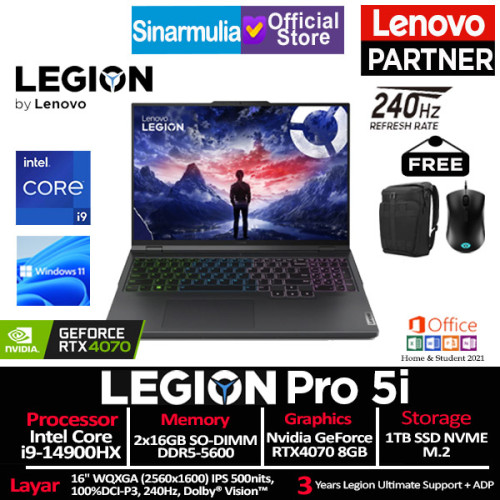 Lenovo Legion Pro 5i i9-14900HX RTX4070 1TB SSD 32GB IPS 240Hz Win111