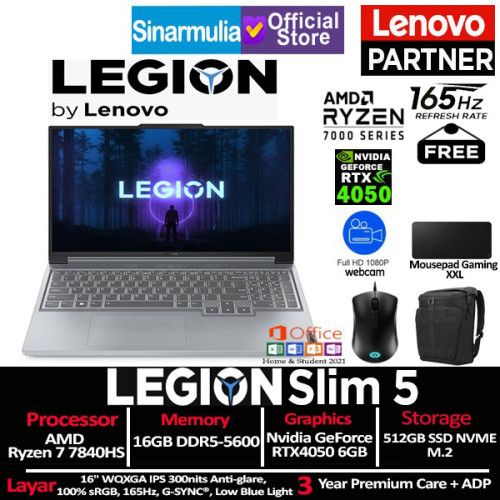 Lenovo Legion Slim 5 Ryzen 7 7840HS RTX4050 512GB SSD 16GB Win11+OHS