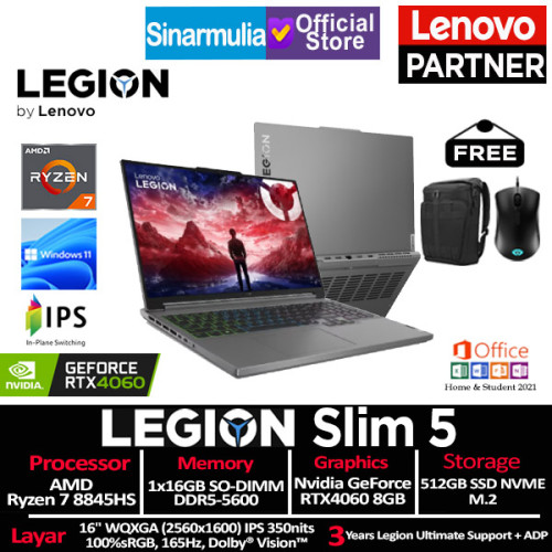 Lenovo Legion Slim 5 Ryzen 7 8845HS RTX4060 512GB SSD 16GB WQXGA Win11