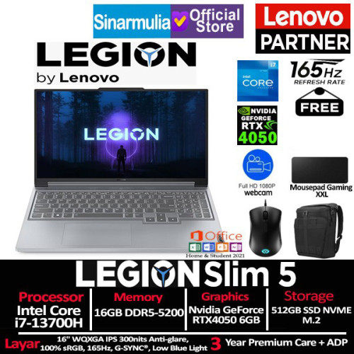 Lenovo Legion Slim 5i i7-13700H RTX4050 512GB SSD 16GB Win11+OHS1