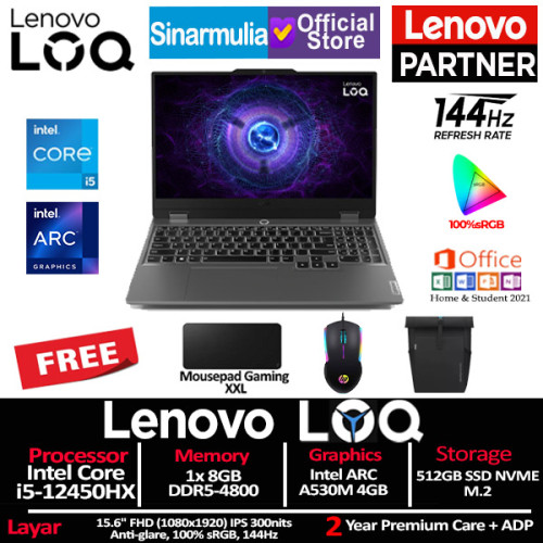 Lenovo LOQ Gaming i5-12450HX 512GB SSD 8GB 100%sRGB 144Hz ARC A530M1