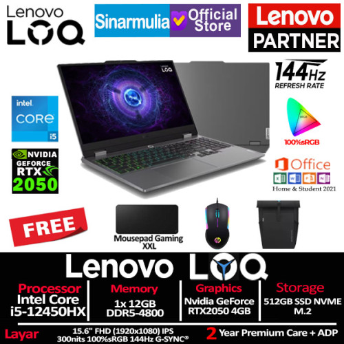 Lenovo LOQ Gaming i5-12450HX RTX2050 512GB SSD 12GB 144Hz IPS Win11