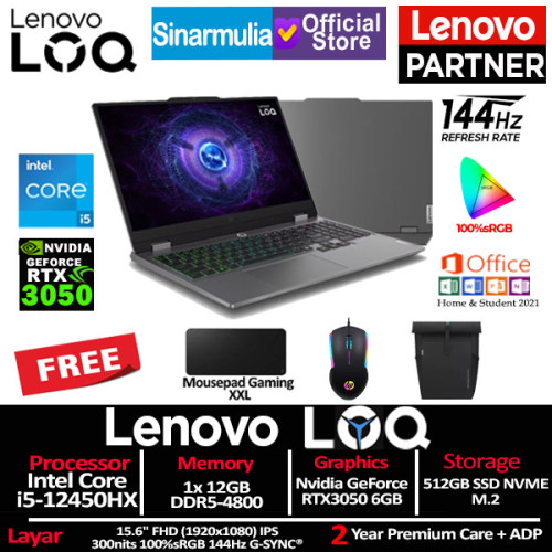 Lenovo LOQ Gaming i5-12450HX RTX3050 512GB SSD 12GB 144Hz IPS Win111