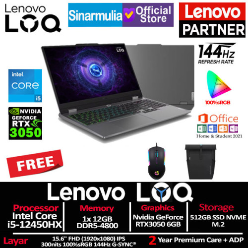 Lenovo LOQ Gaming i5-12450HX RTX3050 512GB SSD 12GB 144Hz IPS Win11 Lenovo LOQ Gaming i5-12450HX RTX3050 512GB SSD 12GB 144Hz IPS Win11