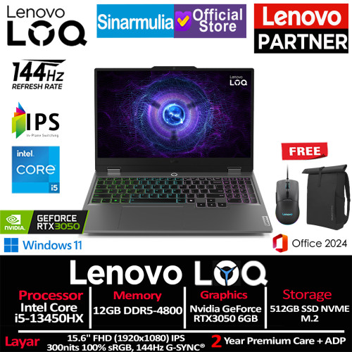 Lenovo LOQ Gaming i5-13450HX RTX3050 512GB SSD 12GB 144Hz 100%sRGB IPS Win11+OHS Lenovo LOQ Gaming i5-13450HX RTX3050 512GB SSD 12GB 144Hz 100%sRGB IPS Win11+OHS