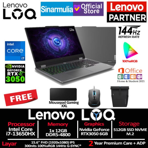 Lenovo LOQ Gaming i7-13650HX RTX3050 512GB SSD 12GB 144Hz IPS Win11+OHS1