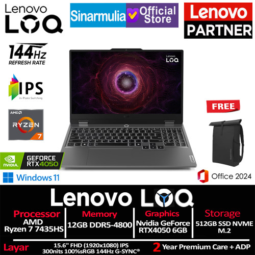 Lenovo LOQ Gaming Ryzen 7 7435HS RTX4050 512GB SSD 12GB 144Hz 100%sRGB IPS Win11+OHS Lenovo LOQ Gaming Ryzen 7 7435HS RTX4050 512GB SSD 12GB 144Hz 100%sRGB IPS Win11+OHS
