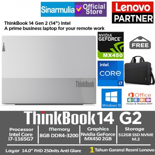 Lenovo Thinkbook 14 G2 i7-1165G7 512GB SSD 8GB MX450 Win10 FREE OHS 20191