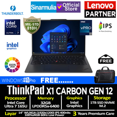 Lenovo ThinkPad X1 Carbon Intel Ultra 7 165U 1TB SSD 32GB 100%sRGB Win11Pro