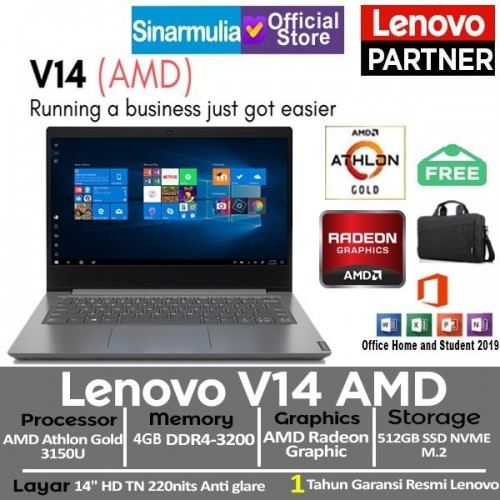 Lenovo V14 Athlon Gold 3150U 4GB 512GB SSD WINDOWS10 + OHS