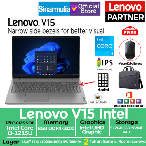 Lenovo V15 G3 i3-1215U 512GB SSD 8GB IPS Win11+OHS