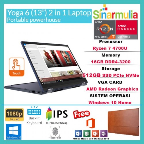 Lenovo Yoga 6 Ryzen 7 4700U 512GB SSD 16GB 13.3" 72% NTSC WIN10+OHS1