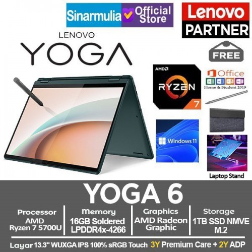 Lenovo Yoga 6 Ryzen 7 5700U 1TB SSD 16GB 100%sRGB Windows11 + OHS -  Sinarmulia