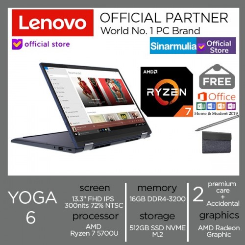 LENOVO YOGA 6 Ryzen 7 5700U 512GB SSD 16GB 13.3" 72% NTSC WIN10