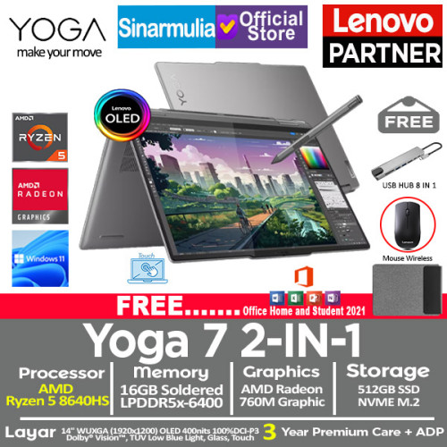 Lenovo Yoga 7 2IN1 Ryzen 5 8640HS 512GB SSD 16GB OLED Touch Win11+OHS
