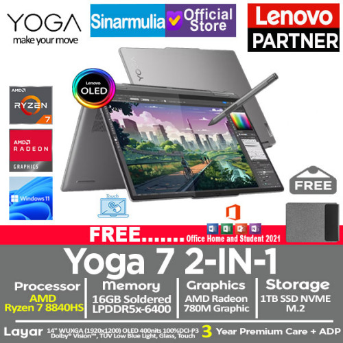 Lenovo Yoga 7 2IN1 Ryzen 7 8840HS 1TB SSD 16GB OLED Touch Win11+OHS7 Lenovo Yoga 7 2IN1 Ryzen 7 8840HS 1TB SSD 16GB OLED Touch Win11+OHS7