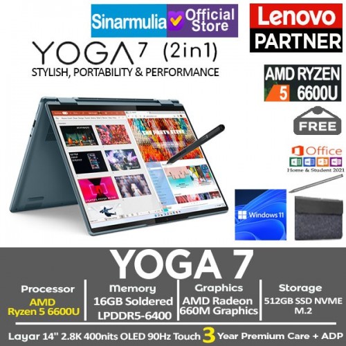 Lenovo Yoga 7 Ryzen 5 6600U 16GB 512GB SSD Touch Windows11 + OHS1