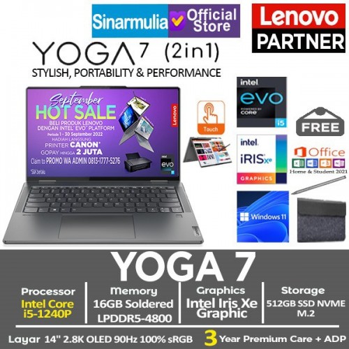 Lenovo Yoga 7i i5-1240P 512GB SSD 16GB Iris Xe Touch Windows11 + OHS