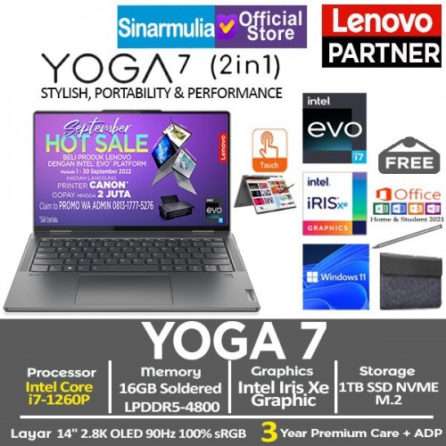 Lenovo Yoga 7i i7-1260P 1TB SSD 16GB Iris Xe Touch Windows11 + OHS2