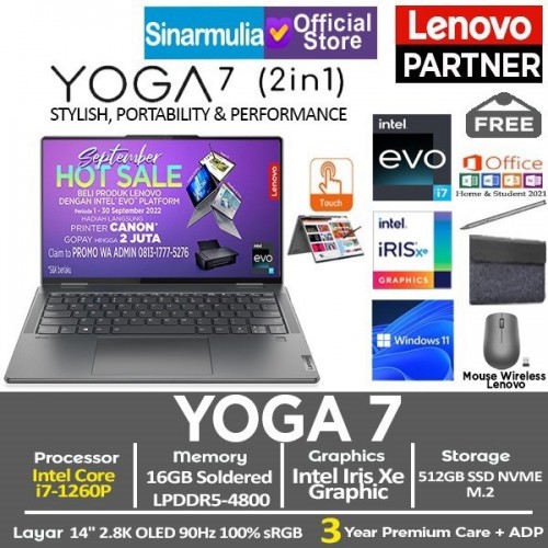 Lenovo Yoga 7i i7-1260P 1TB SSD 16GB Iris Xe Touch Windows11 + OHS1
