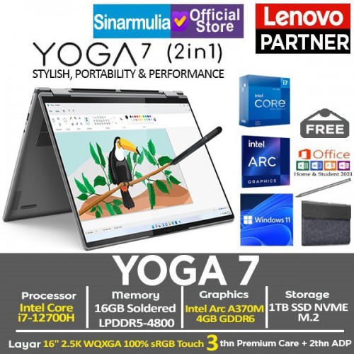 LENOVO YOGA 7i i7-12700H Intel Arc A370M 1TB SSD 16GB Windows11 + OHS1