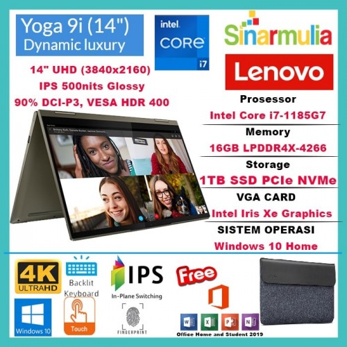 LENOVO Yoga 9i i7-1185G7 1TB SSD 16GB Intel Iris Xe UHD WIN10+OHS1