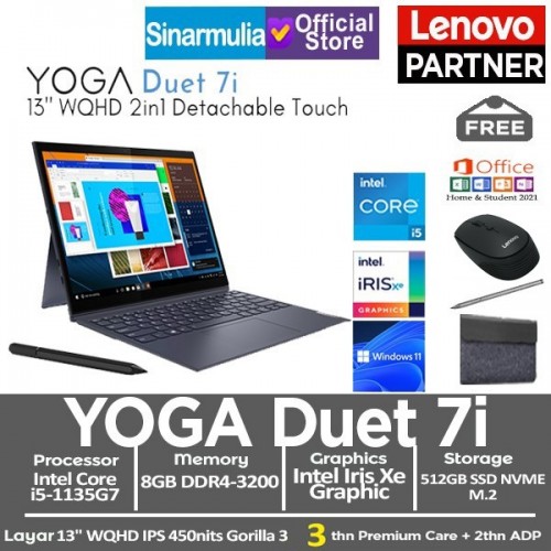 Lenovo Yoga Duet 7i i5-1135G7 512GB SSD 8GB Intel Iris Xe 13" WQHD Windows11 + OHS