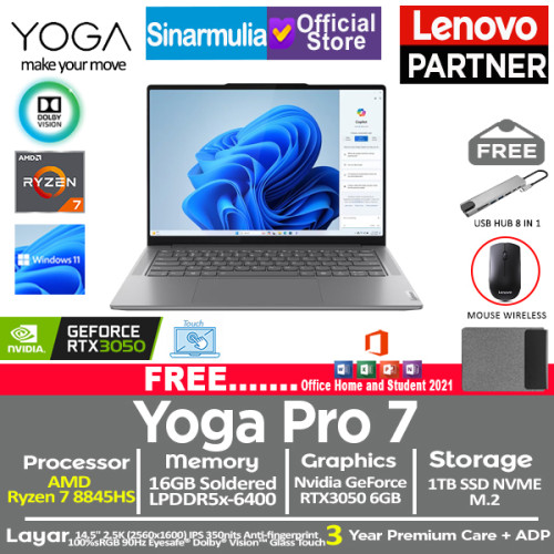 Lenovo Yoga Pro 7 Ryzen 7 8845HS RTX3050 1TB SSD 16GB 2.5K Touch Win11