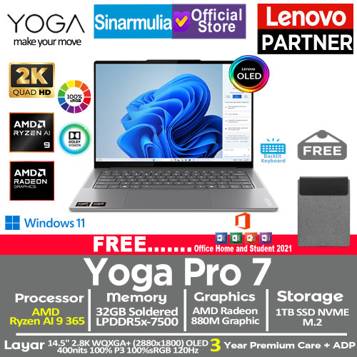 Lenovo Yoga Pro 7 Ryzen AI 9 365 1TB SSD 32GB 2.8K OLED 100%sRGB 120Hz Win11+OHS Lenovo Yoga Pro 7 Ryzen AI 9 365 1TB SSD 32GB 2.8K OLED 100%sRGB 120Hz Win11+OHS