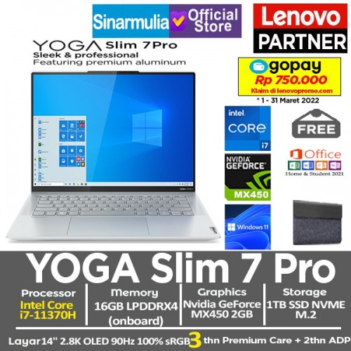 Lenovo Yoga Slim 7 Pro i7-11370H MX450 1TB SSD 16GB 2.8K Windows11 + OHS