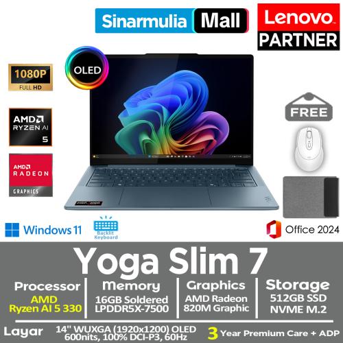 Lenovo Yoga Slim 7 Ryzen AI 5 330 512GB SSD 16GB WUXGA OLED 100%sRGB Win11+OHS