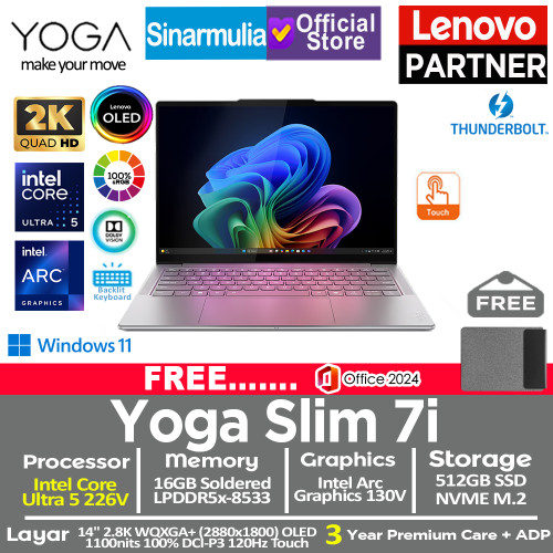 Lenovo Yoga Slim 7i Aura Edition Ultra 5 226V 512GB SSD 16GB 2.8K WQXGA+ OLED 120Hz 100%sRGB Copilot+ Touch Win11+OHS