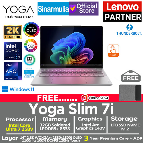 Lenovo Yoga Slim 7i Aura Edition Ultra 7 258V 1TB SSD 32GB 2.8K WQXGA+ OLED 120Hz 100%sRGB Copilot+ Touch Win11+OHS